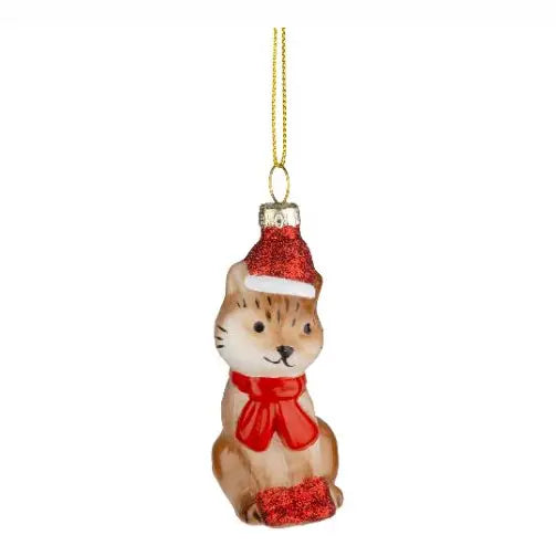Glass Santa Cat Ornament