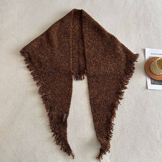Solid Color Wool Triangle Scarf Multifunctional Wrap for Women: Caramel Triangle Scarf / 50x205cm