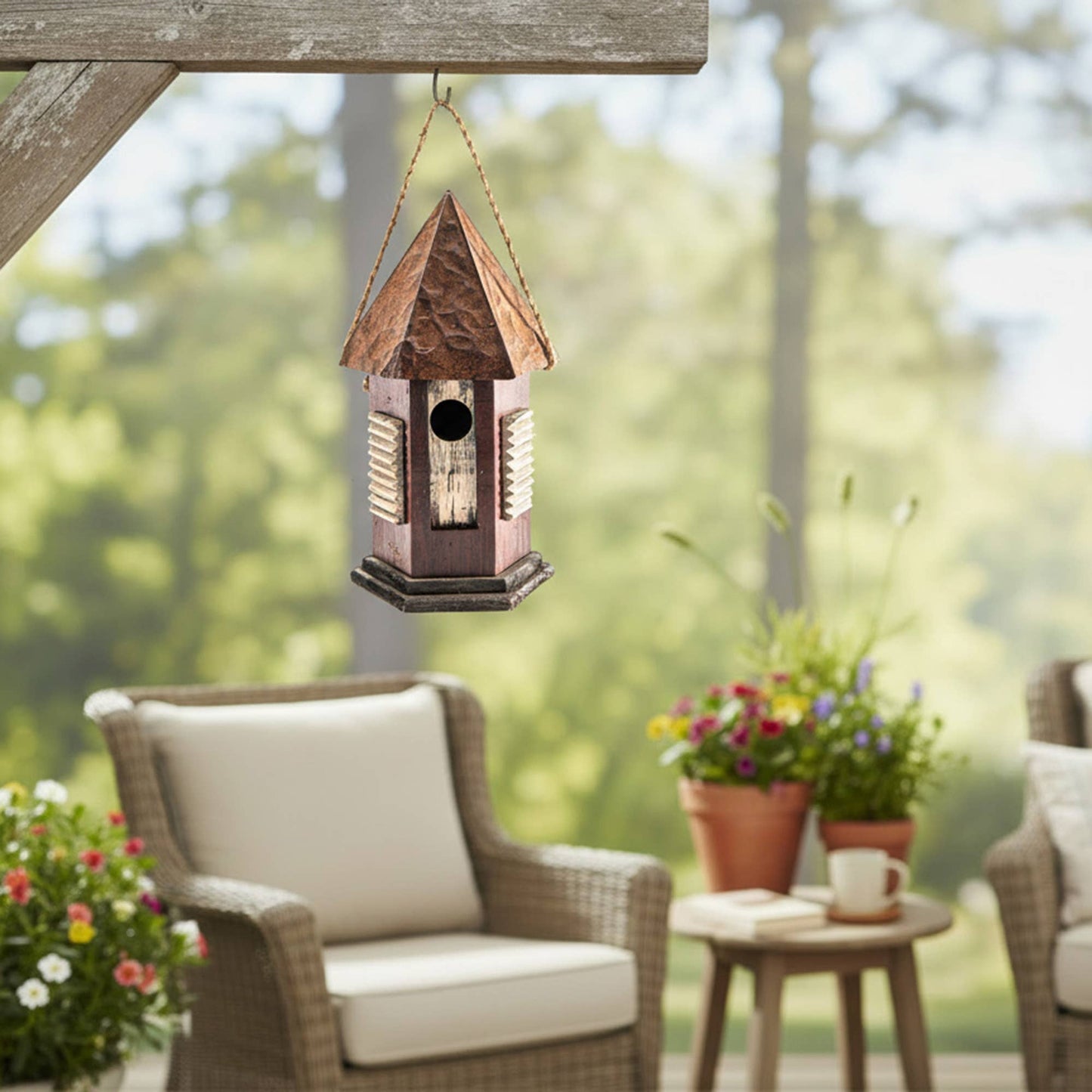 Wooden Hexagonal Roof Birdhouse: Brown