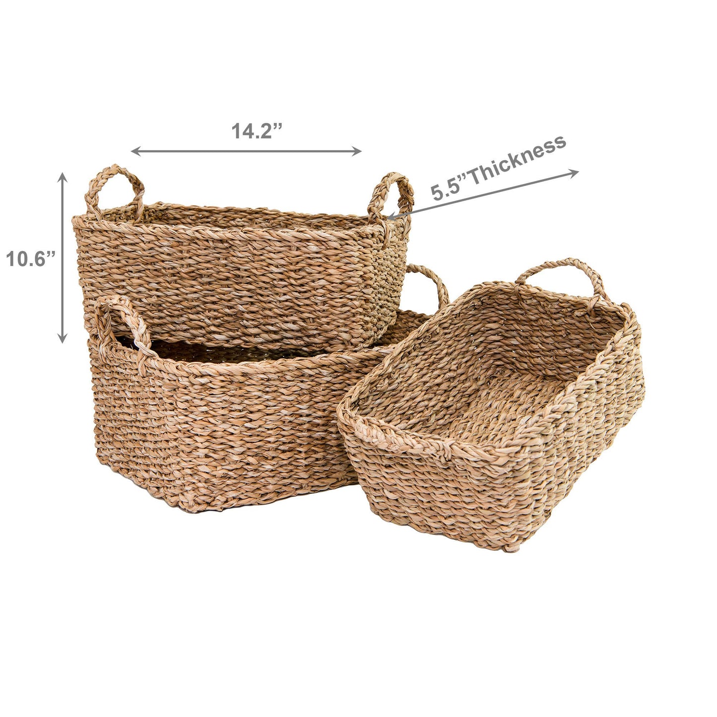 Rectangular Seagrass Basket w/ Handles — Medium (Natural)