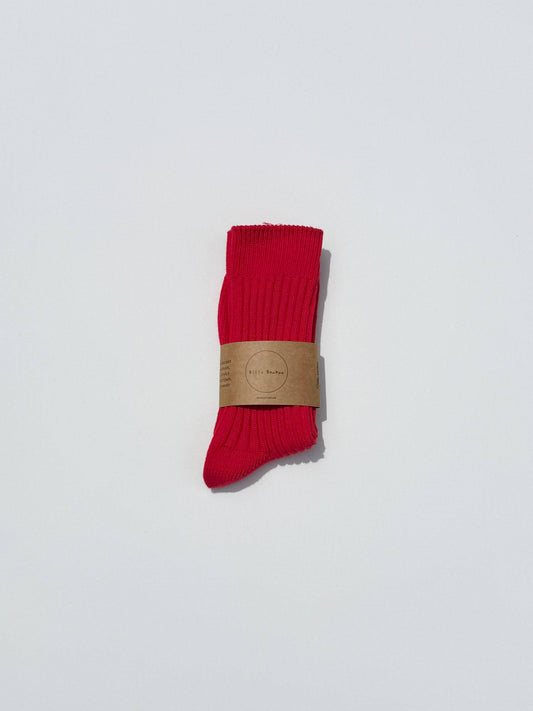 Ribbed Cotton High Socks Red Apple