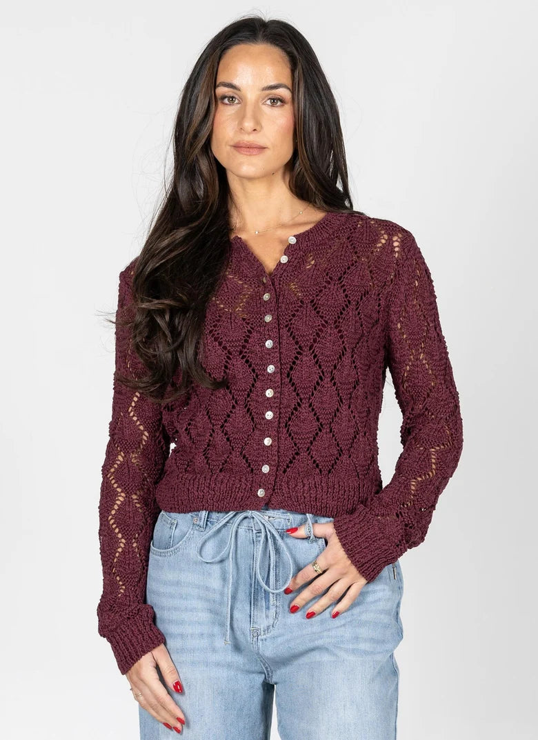 Layla Crochet Cardigan (Wine)