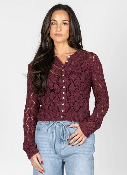 Layla Crochet Cardigan (Wine)