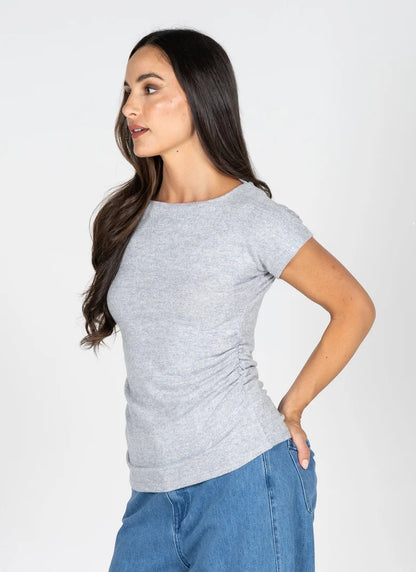 C'est Moi Ruched Cap Sleeve Sweater (Grey)