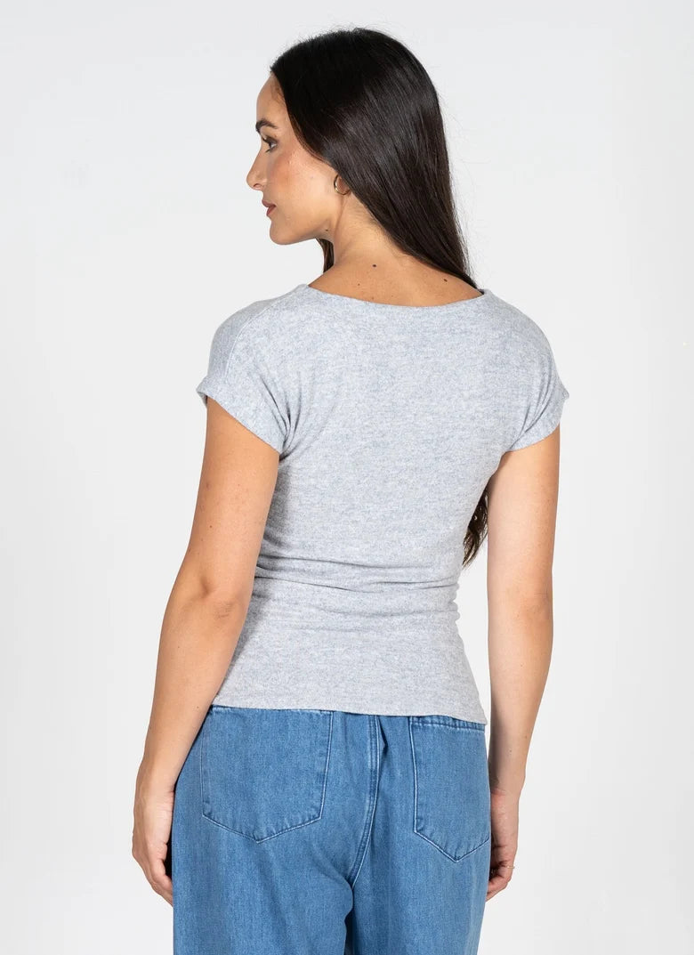 C'est Moi Ruched Cap Sleeve Sweater (Grey)
