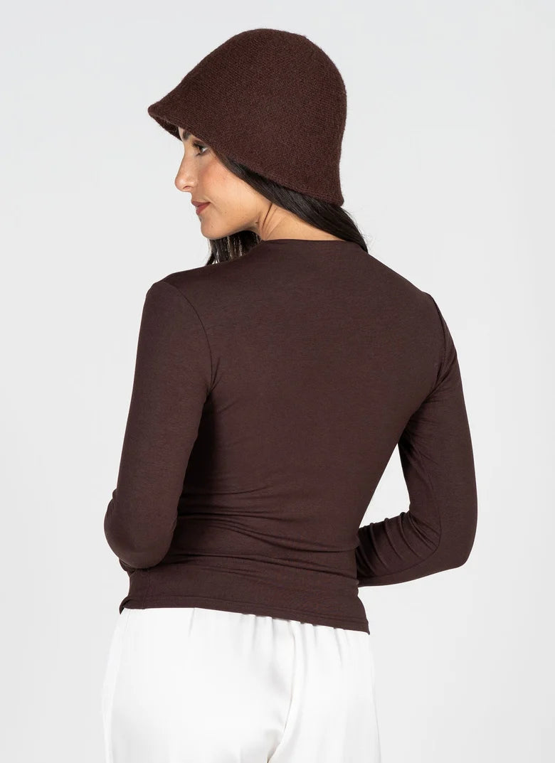 Ruched Longsleeve Mockneck (Brown)