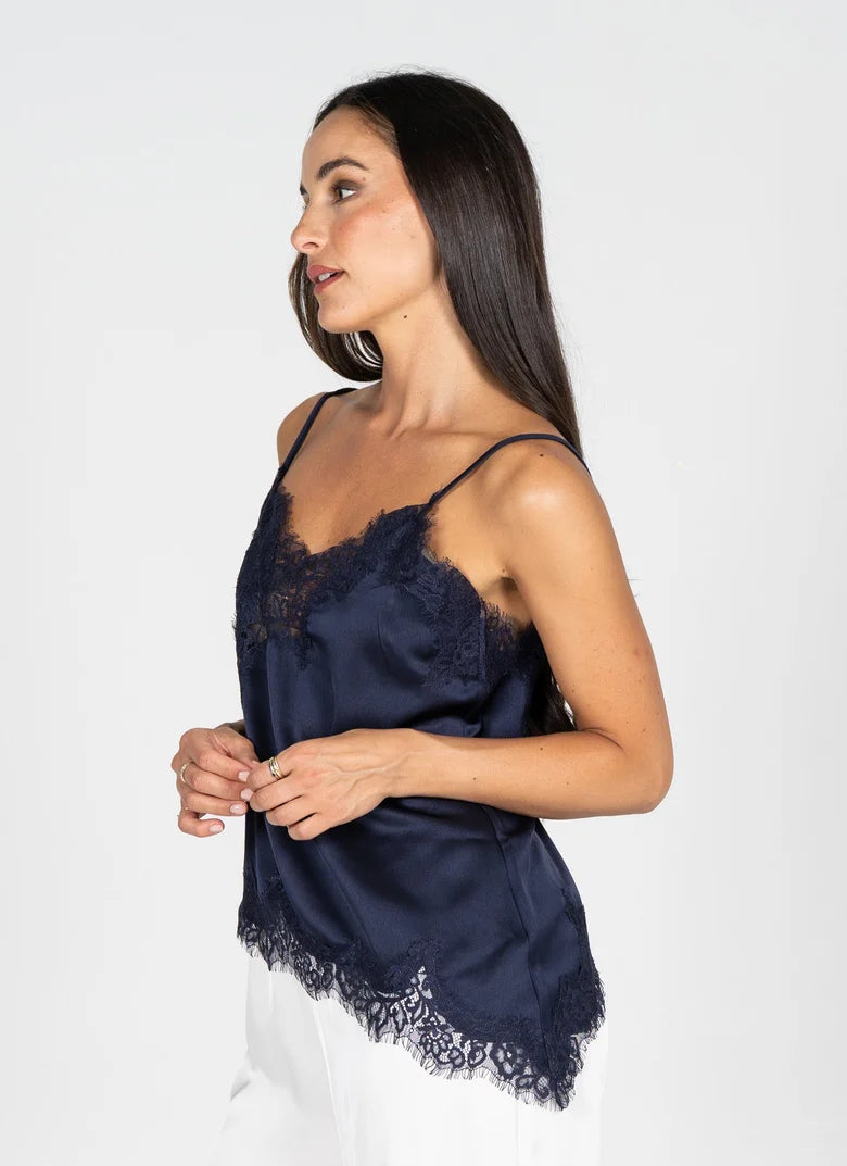 Satin Lace Cami (Navy)