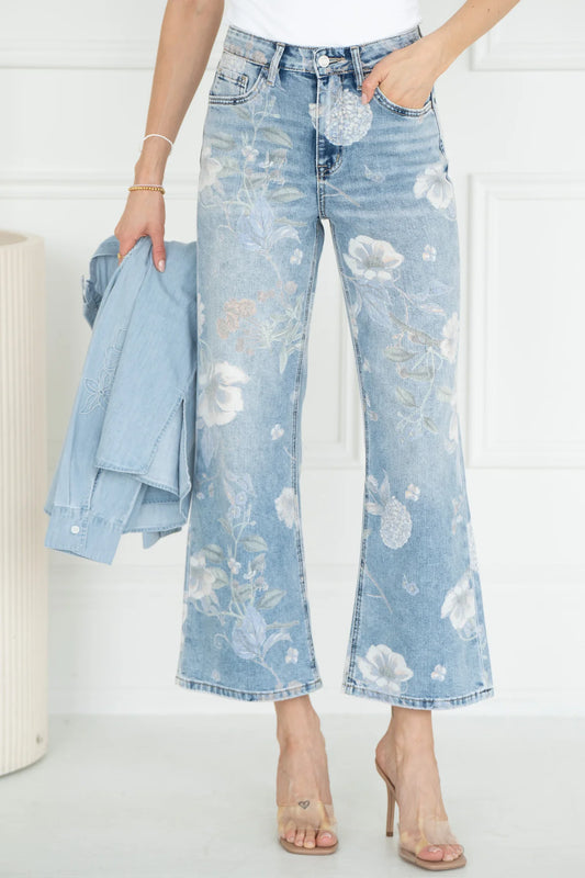 Cheryl Wide Leg Floral Jeans (Floral Print)