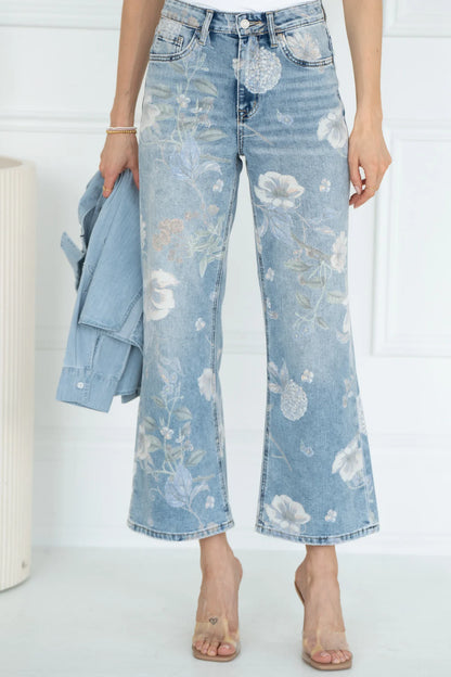 Cheryl Wide Leg Floral Jeans (Floral Print)