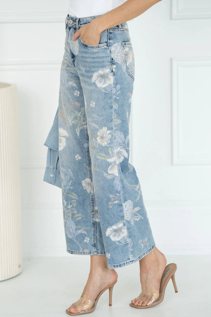 Cheryl Wide Leg Floral Jeans (Floral Print)