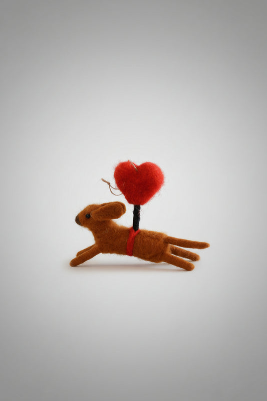Dachshund Wool Felt with Heart Ornament