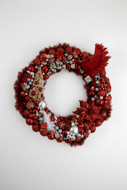 Red Cluster Wreath with Bird