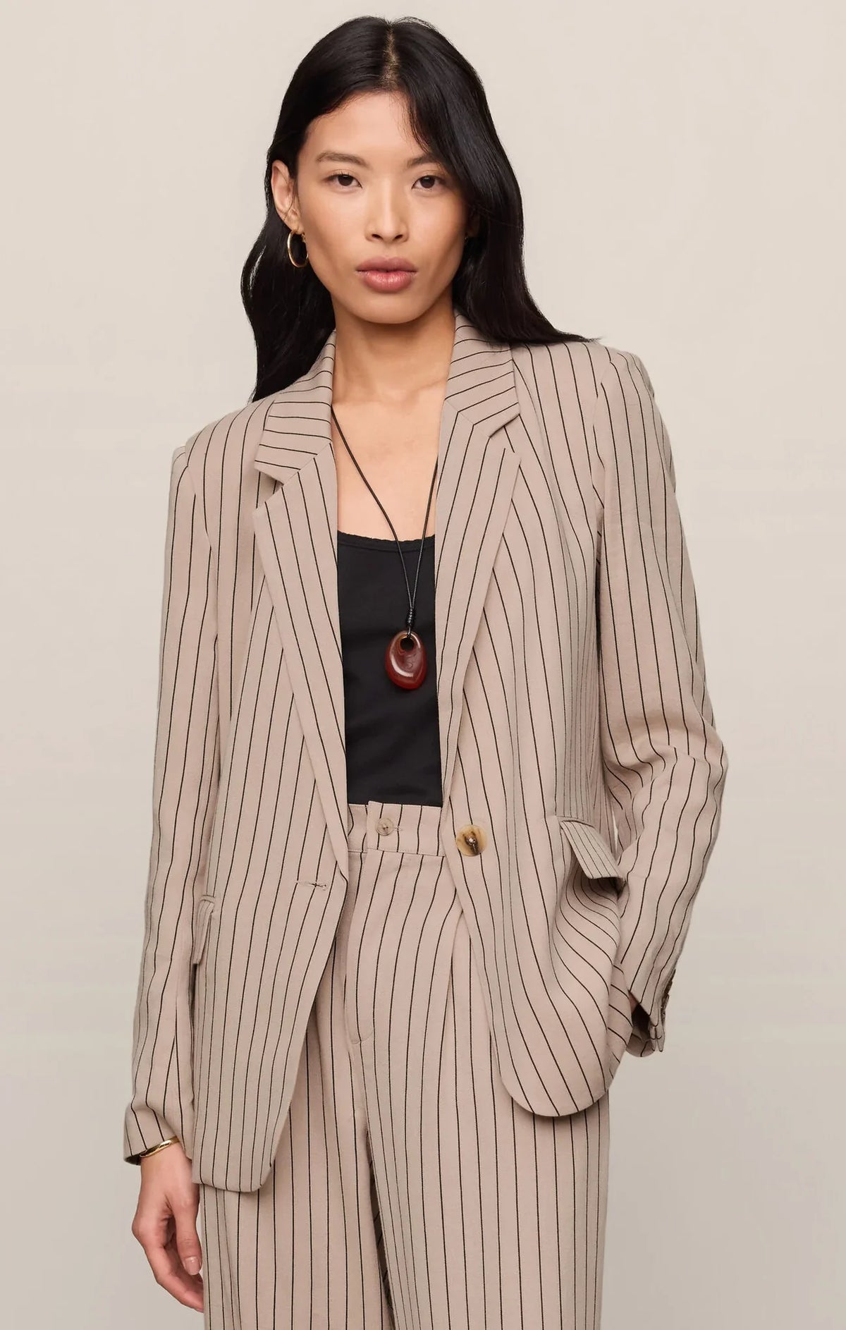 Evan Striped Blazer (Ecru)