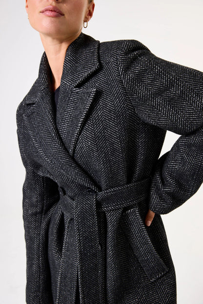 Herringbone Long Coat (Black)