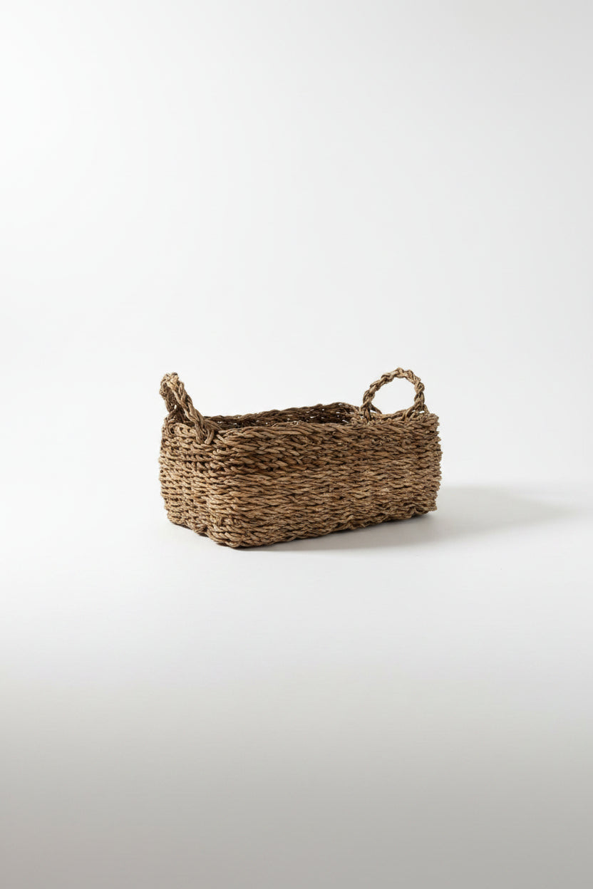 Rectangular Seagrass Basket w/ Handles — Small (Natural)