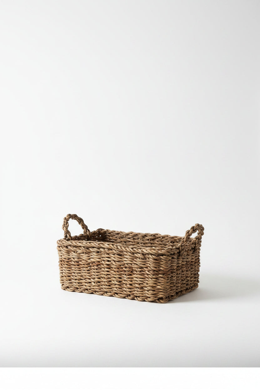 Rectangular Seagrass Basket w/ Handles — Medium (Natural)