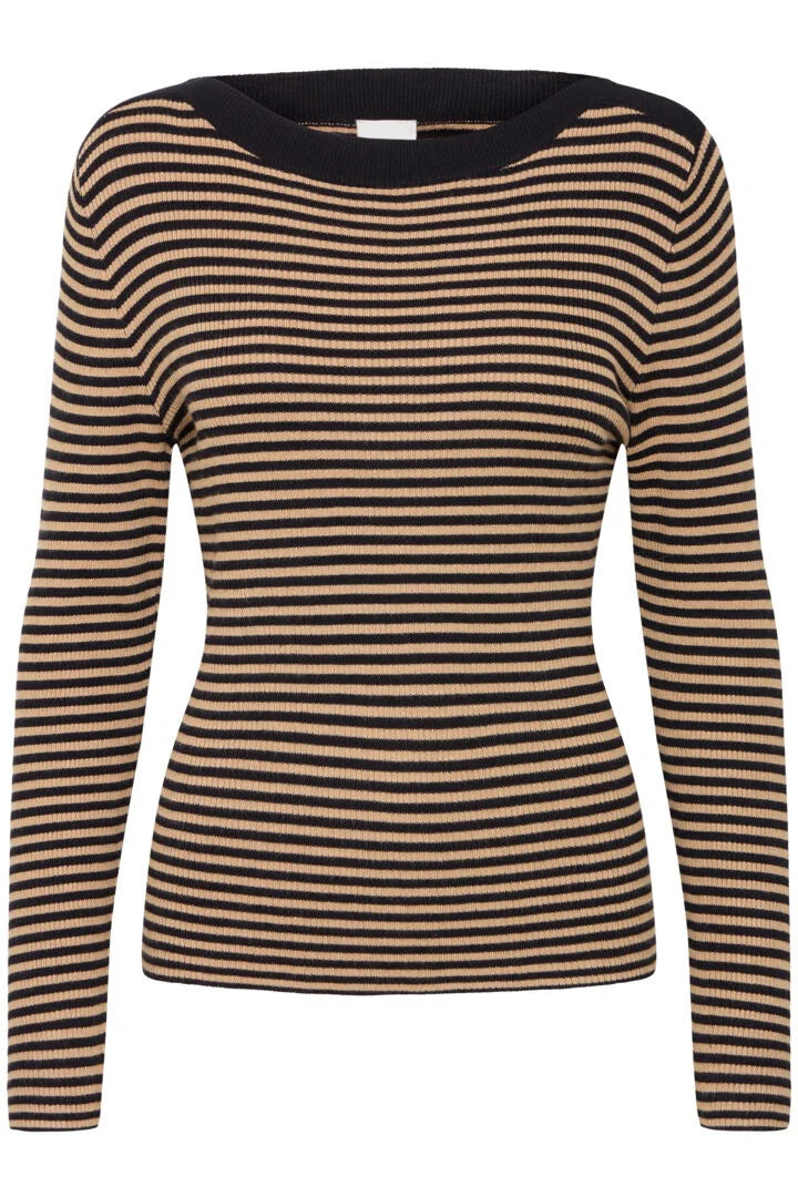 Ihmafa Long Sleeve Stripes Top  (Tan)