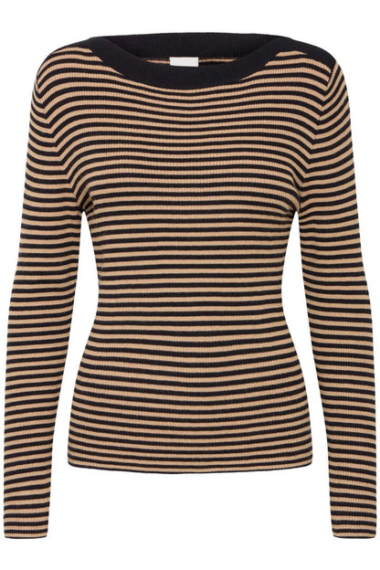 Ihmafa Long Sleeve Stripes Top  (Tan)