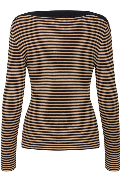 Ihmafa Long Sleeve Stripes Top  (Tan)