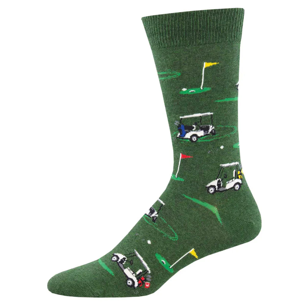 Putting Around Green Heather Men's Crew Socks