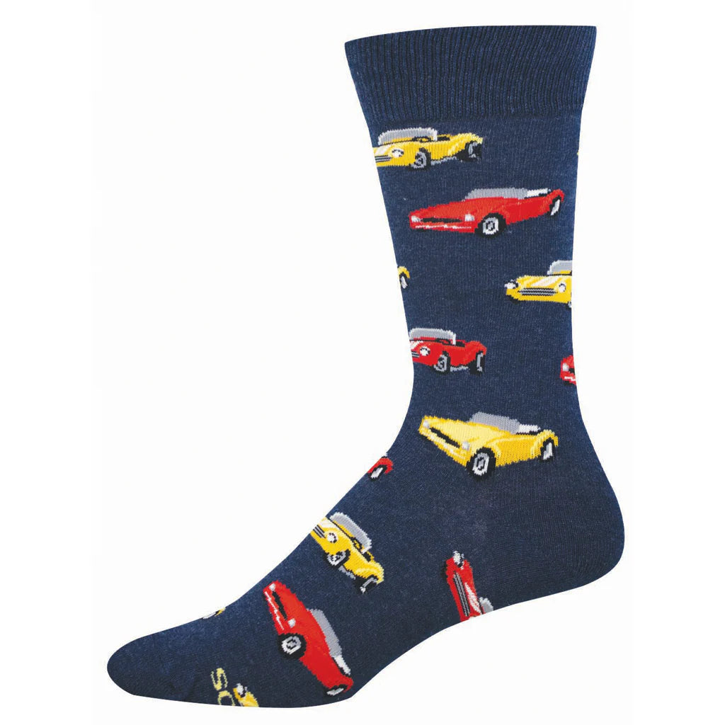 Classic Cars Navy Heather Men's Crew Socks