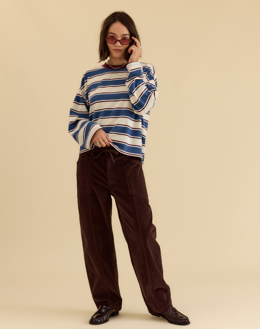 Villa Drawstring Barrel Leg Pant (Chocolate) front view