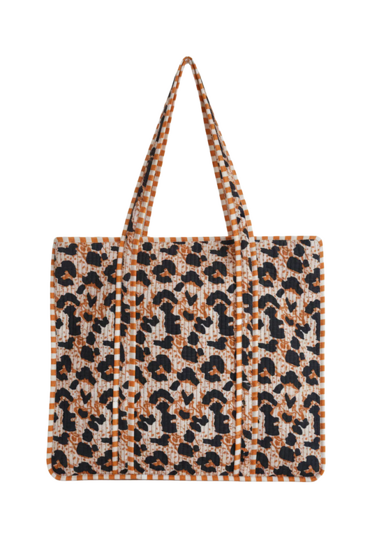 Quilted Tote (Tan Leopard)