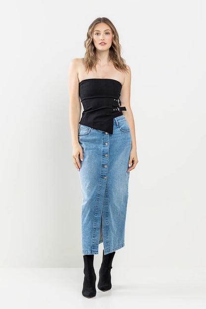 Lisbeth Maxi Jean Skirt (Medium Light Wash)