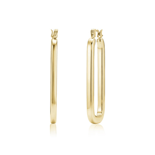 Elongated Oval Hoop Earrings (Gold)