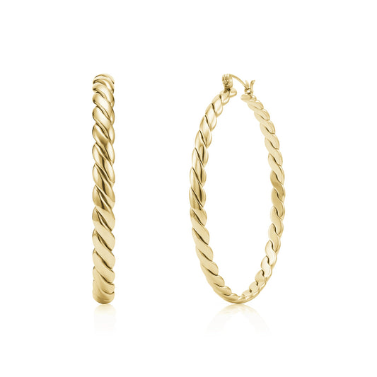 Twisted Rope Hoop Earrings (Gold)