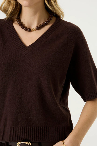 Rachel V-Neck Sweater (Chocolate)