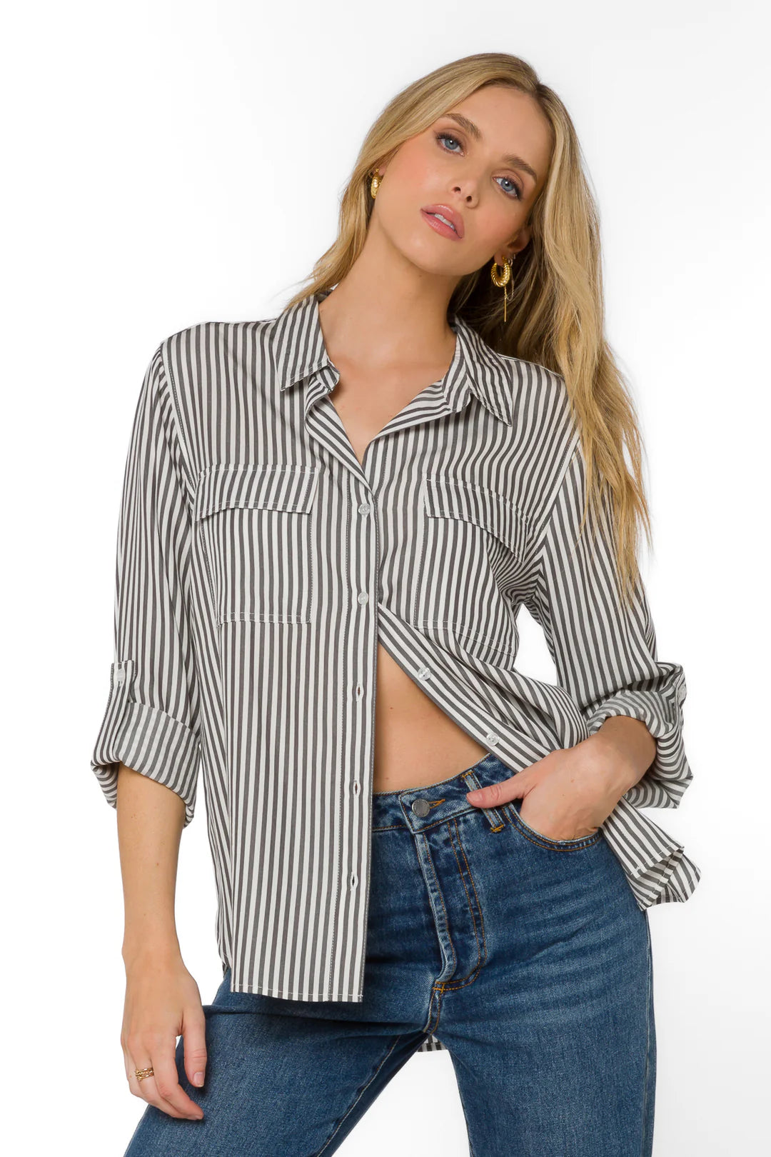 Talma Long Sleeve Shirt (Charcoal Stripe)