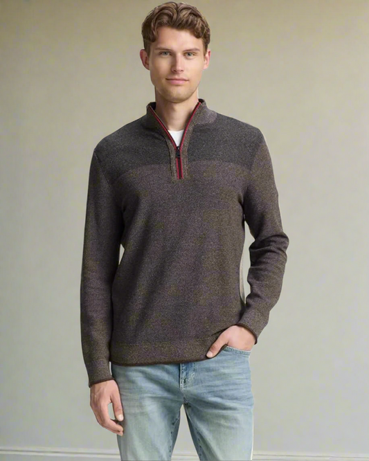 Ted Knit Troyer Mock Neck Quarter Zip (Brown)