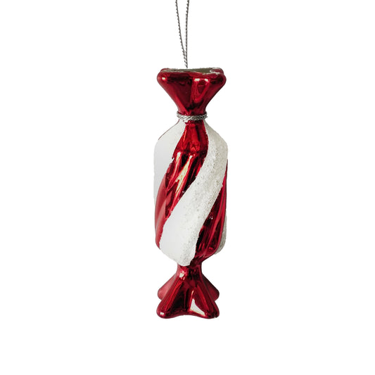 Frosted Red & White Candy Ornament