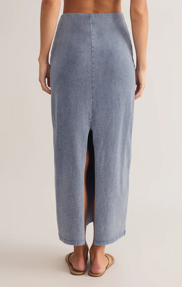 Gail Jersey Midi Denim Skirt (Medium Indigo)
