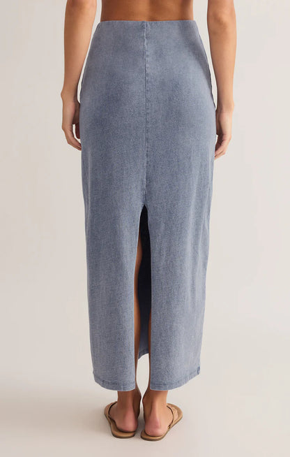 Gail Jersey Midi Denim Skirt (Medium Indigo)