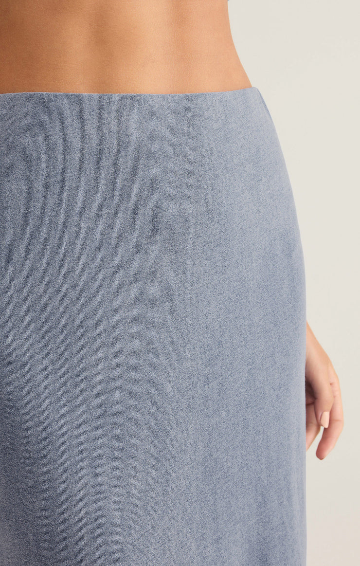 Gail Jersey Midi Denim Skirt (Medium Indigo)