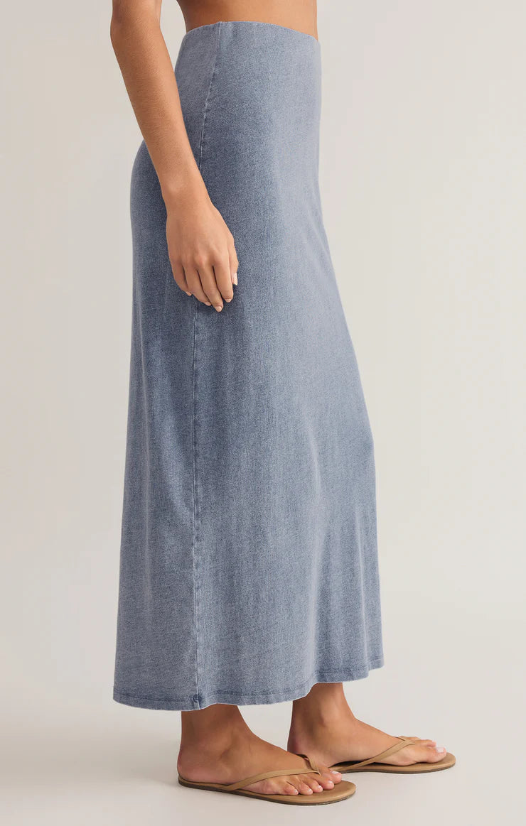 Gail Jersey Midi Denim Skirt (Medium Indigo)