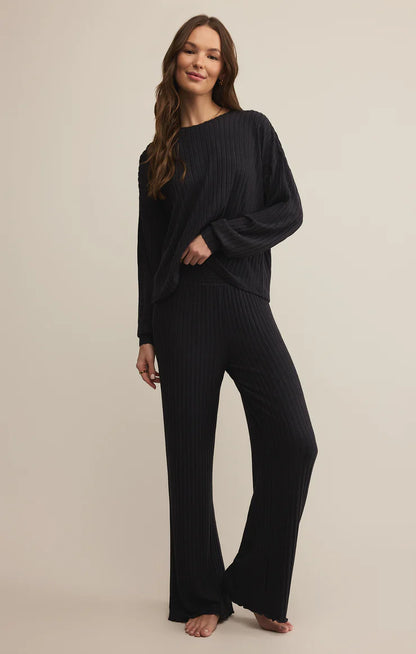Dawn Smocked Rib Pant (Black Sand)