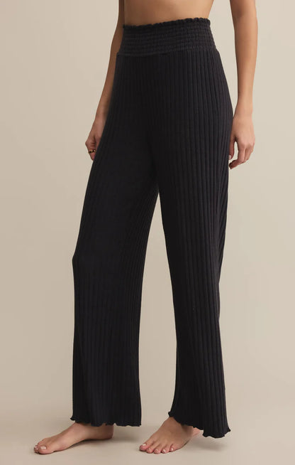 Dawn Smocked Rib Pant (Black Sand)