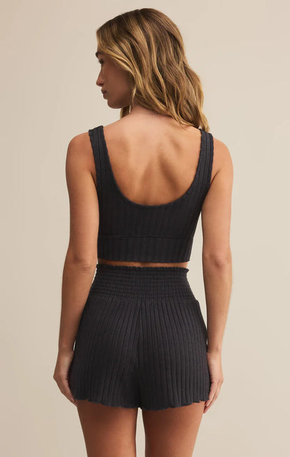 Zoe Silky Rib Tank Bra (Black Sand)