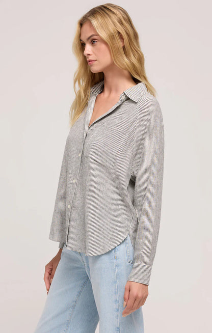 The Perfect Linen Stripe Top (Sea Salt)