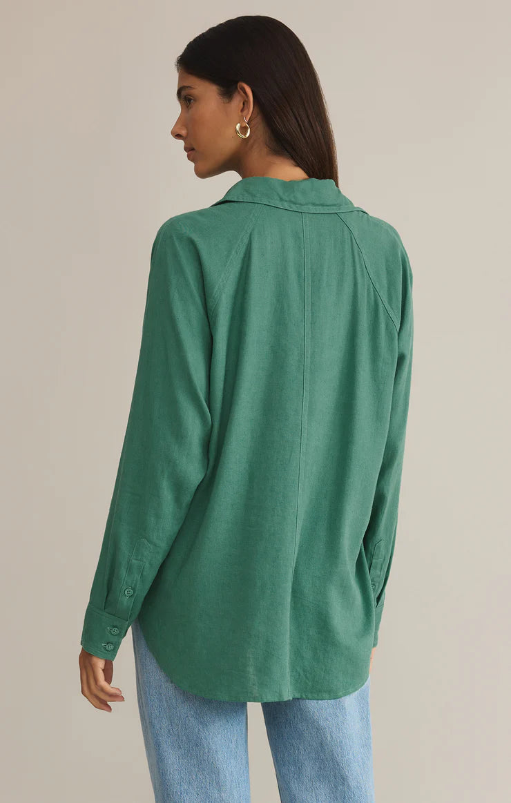 The Perfect Linen Stripe Top (Botanical Green)