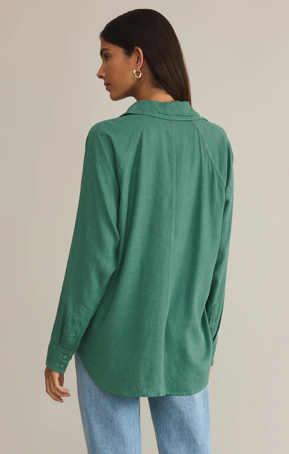 The Perfect Linen Stripe Top (Botanical Green)