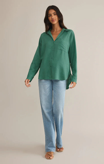 The Perfect Linen Stripe Top (Botanical Green)