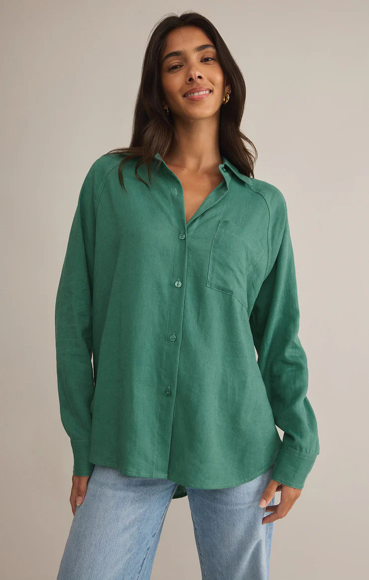 The Perfect Linen Stripe Top (Botanical Green)