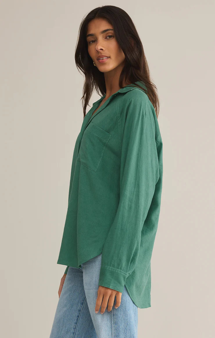 The Perfect Linen Stripe Top (Botanical Green)