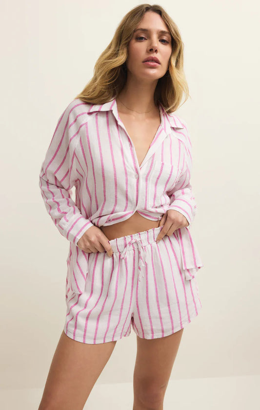 Perfect Linen Striped Blouse (Spanish Rose)
