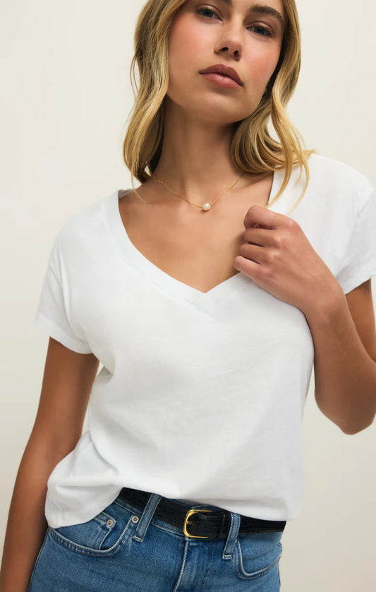 Modern Jersey V-Neck Tee (White)