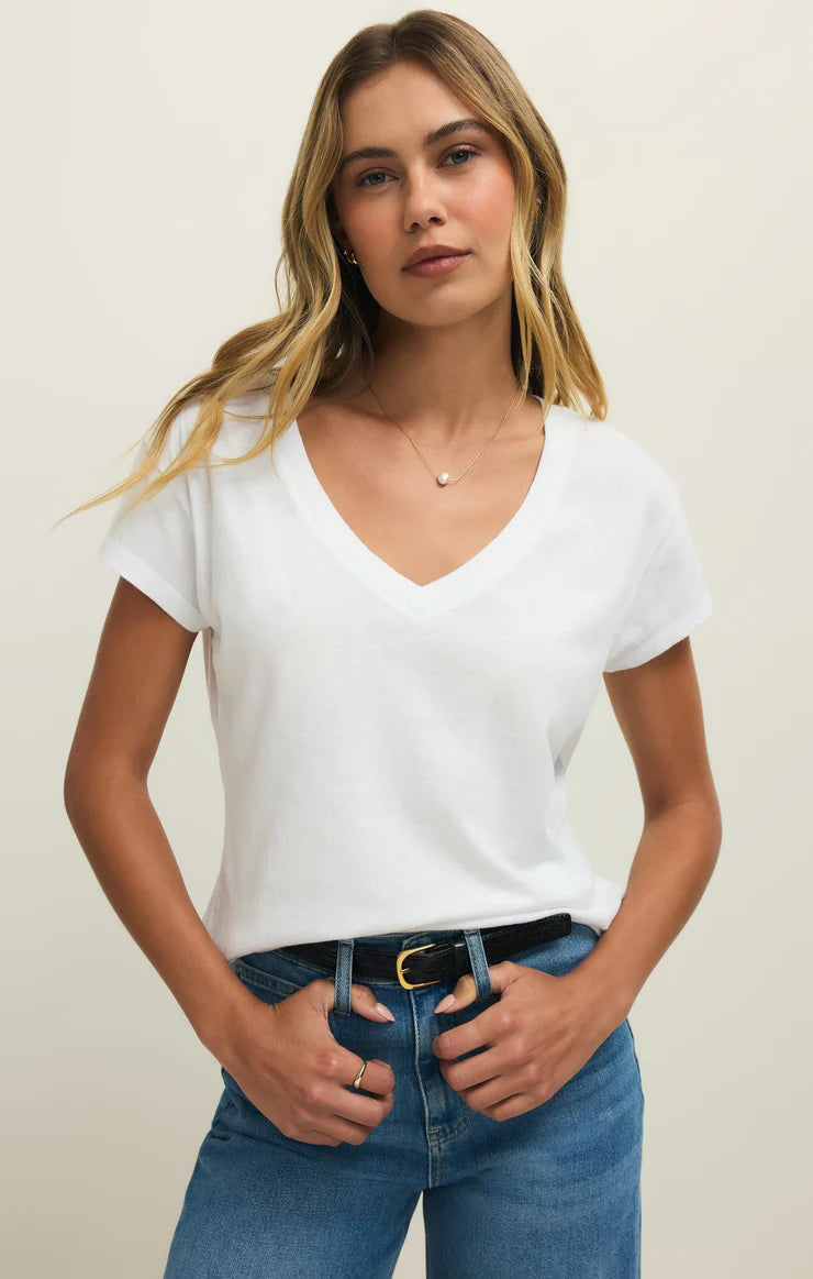 Modern Jersey V-Neck Tee (White)